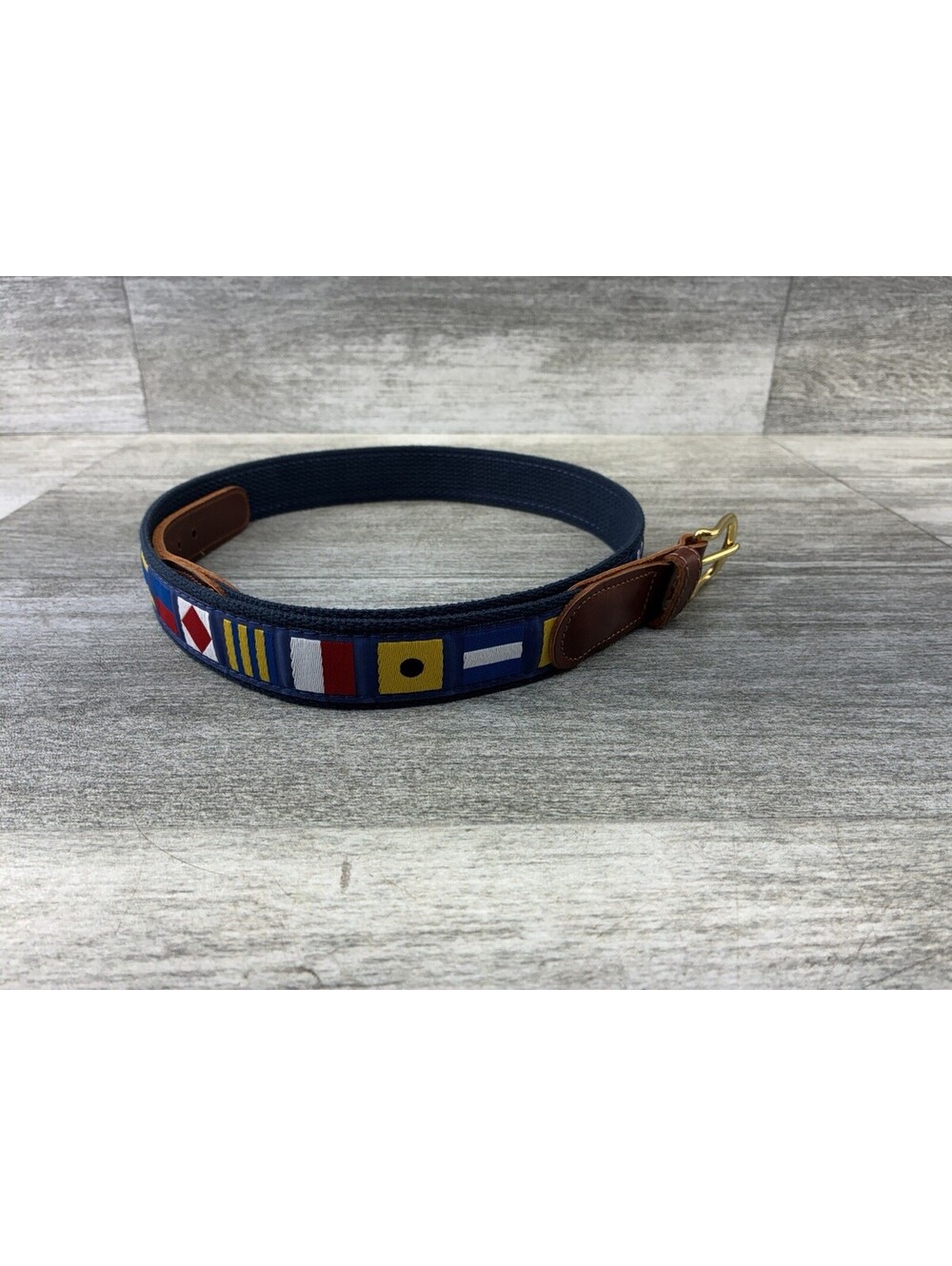 Preston Size 38 Nautical Flags Mixed Canvas Leather Vintage Belt Preppy